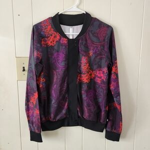 Fabletics Black and Purple Patterned Bomber Jacket Size S